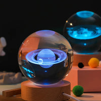 3D Saturn Crystal Ball LED Night Light β Wooden Base Decorative Lamp for Bedroom & Gift
