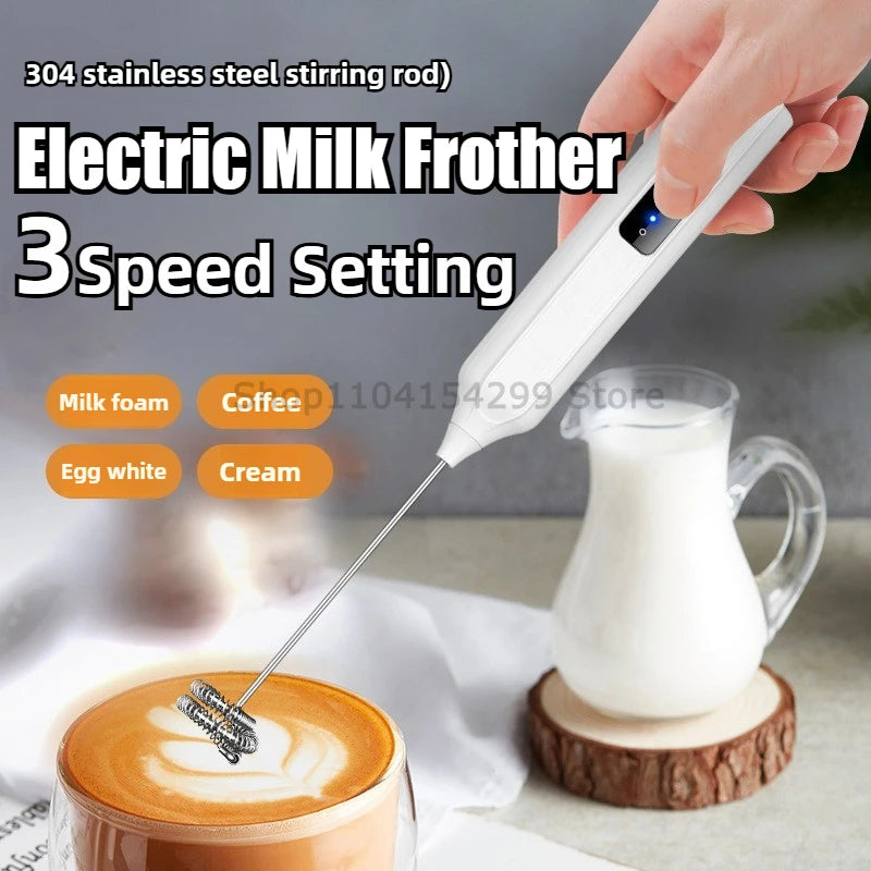 Electric Milk & Coffee Frother – 3-Speed Professional Foam Maker | Stainless Steel Whisk for Milk, Cream & Egg Whites