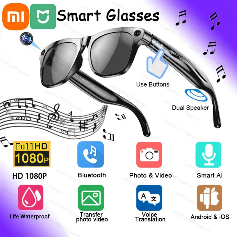 Xiaomi MIJIA Smart Glasses 1080P HD Camera | Bluetooth AI Voice Control & Dual Speaker Sunglasses – Waterproof, Photo & Video Recorder