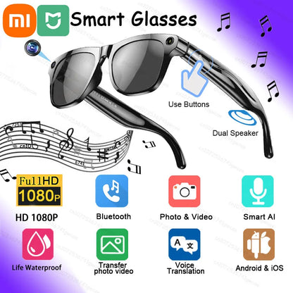 Xiaomi MIJIA Smart Glasses 1080P HD Camera | Bluetooth AI Voice Control & Dual Speaker Sunglasses – Waterproof, Photo & Video Recorder