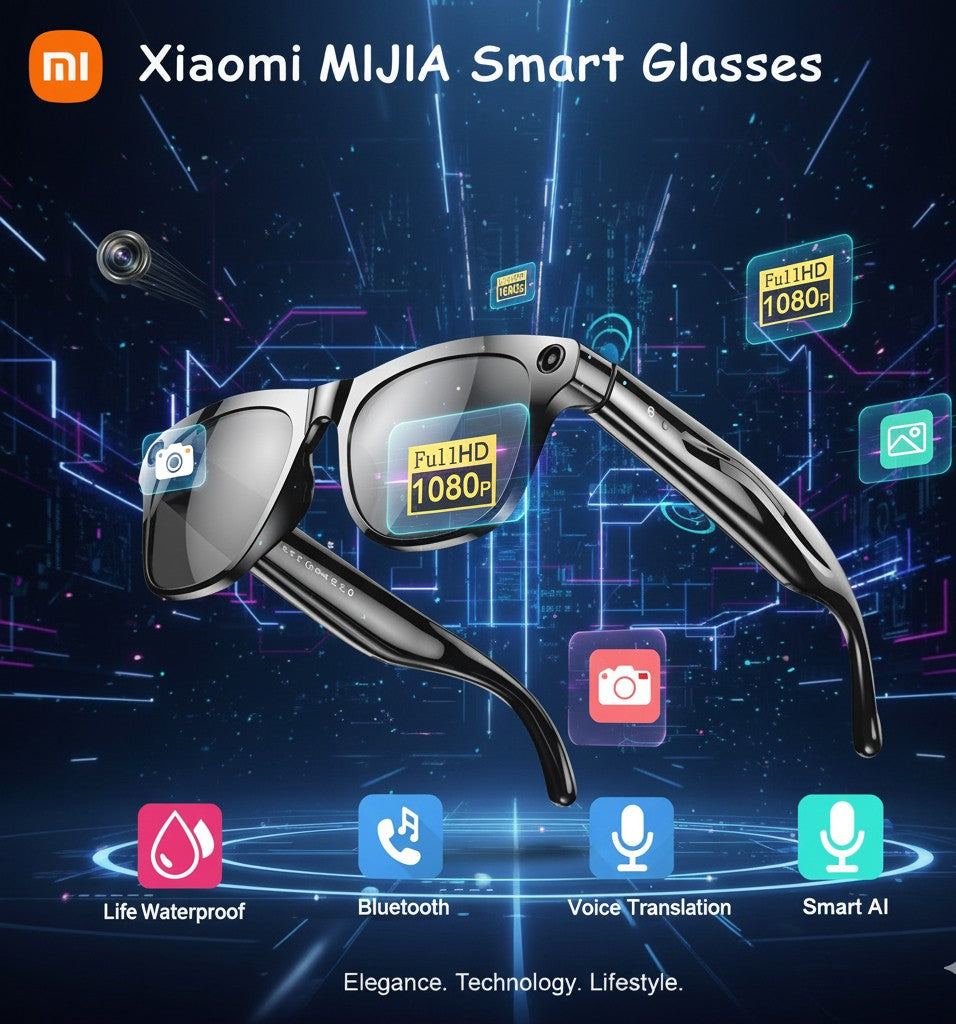 Xiaomi MIJIA Smart Glasses 1080P HD Camera | Bluetooth AI Voice Control & Dual Speaker Sunglasses – Waterproof, Photo & Video Recorder